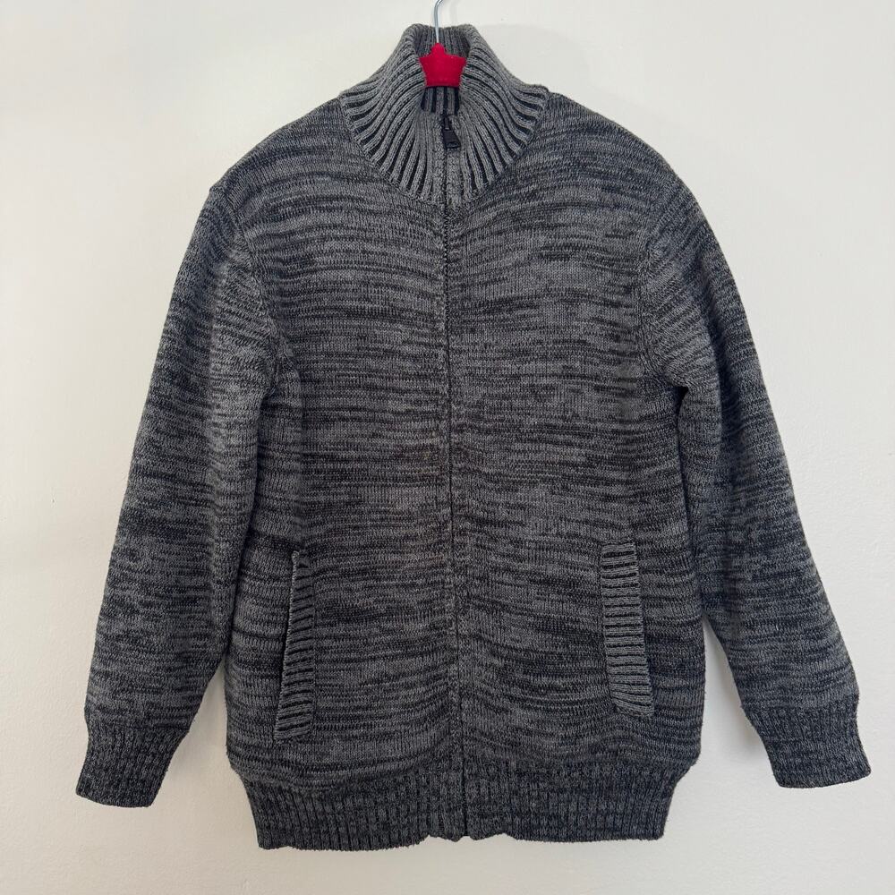 Boston Traders Full Zip Knit Sweater in a Marled Charcoal Gray